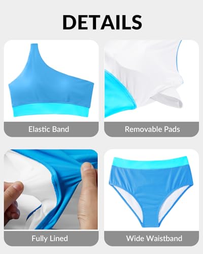 Image of Holipick Women One Shoulder High Waisted Bikini Sets Two Piece Swimsuit Tummy Control Bathing Suit Full Coverage Swimwear