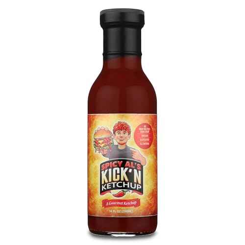 Spicy Al's Kick'n Ketchup - A delicious spicy gourmet ketchup thats All Natural, Gluten Free, No High Fructose Corn Syrup, and Non GMO. Pairs perfectly with Burgers, Fries and More. 14oz