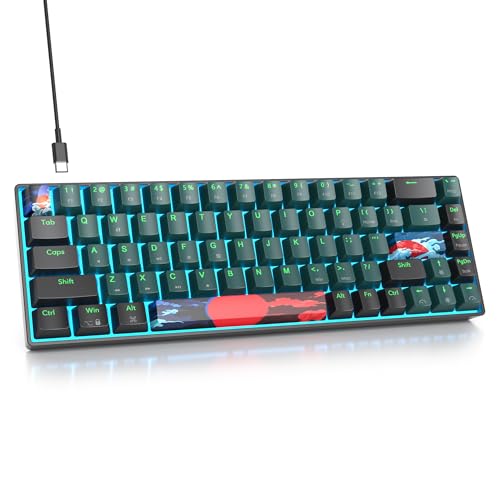 Image of 65 Percent Gaming Keyboard 68 Keys Mechanical Keyboard LED Backlit Ultra Compact Wired Keyboard with Red Switch for Windows Laptop Gamer(68 Sound Wave)