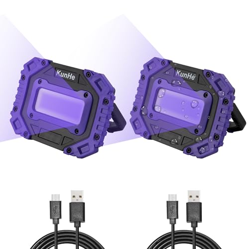 KunHe 2 Pack Rechargeable UV Black Light Portable Battery Powered Blacklight Cordless UV Light 395nm