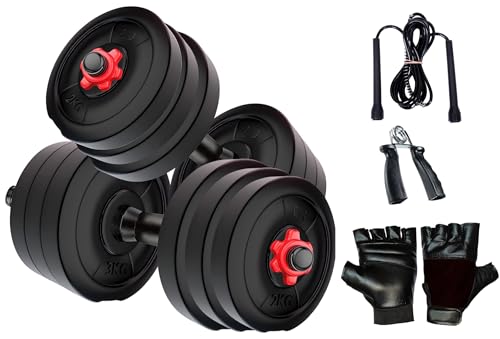SIMRAN SPORTS Dumbbell Set, 16Kg Adjustable Dumbbell Set With 1 Pair of Adjustable Red Dumbbell Rods, PVC Dumbbell Plates, Gym Gloves, Skipping Rope & Gripper, Home Gym Combo, Exercise & Fitness Sets (B0CSWK9WY8) Amazon Price History, Amazon Price Tracker