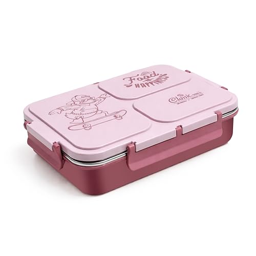 Image of Classic Steels Insulated 3-Compartment Stainless Steel Lunch Box for Kids & Adults | Leak-Proof Bento Box with Silicone Seal | BPA-Free & Food Grade, Pink