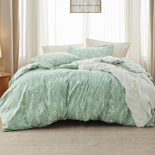 Image of Bedsure Floral Comforter Set Cute Bedding Set California King Sage Green