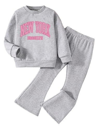 Image of Floerns Toddler Girl's Letter Print Long Sleeve Crewneck Sweatshirt with Pants 2 Piece Set