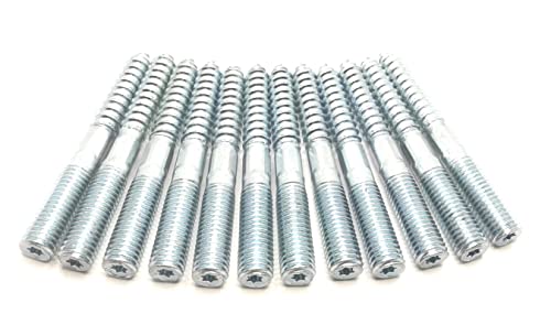 Image of Hanger Bolt M12x100 Silvery Double Headed Bolt Self-Tapping Screw with Hexagon for Furniture 12Pcs