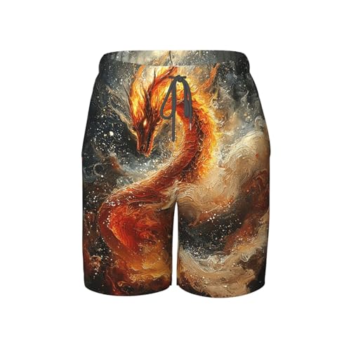 Boys Beach Board Shorts Swim Trunks Teen Kids Quick Dry Bathing Suits, Galaxy Fire Dragon Art