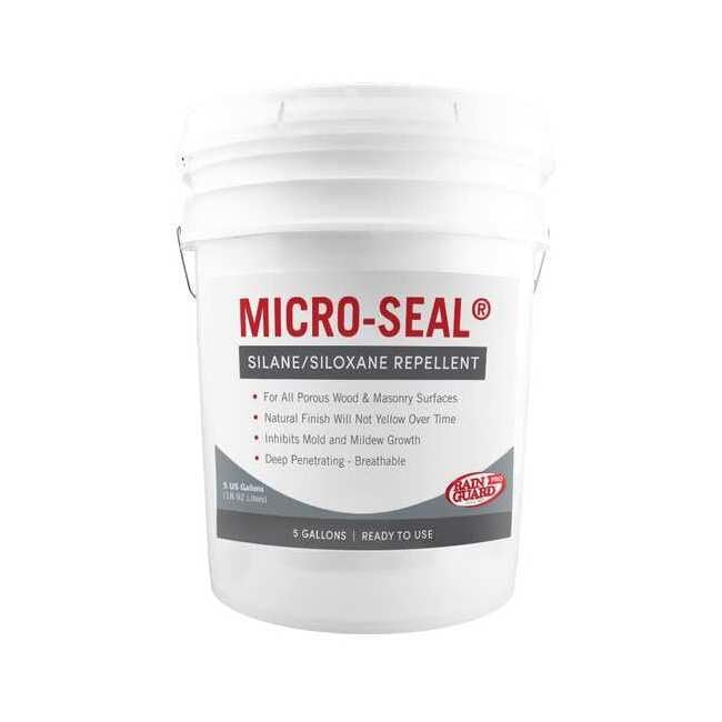 Rainguard Pro Micro-Seal, Surface Sealer for Water and Weather Damage, Ideal for All Porous Wood and Masonry Surfaces, Silane/Siloxane Water Repellent, Natural Finish, Ready to Use, 5 Gallons