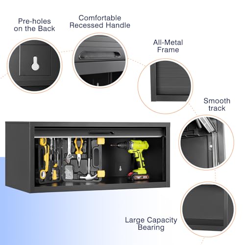 Image of Yizosh Metal Garage Wall Cabinet with Recessed Handle,Wall Mounted Metal Garage Storage Cabinet,Floating Garage Tool Cabinet for Kitchen,Basement,Garage,Warehouse