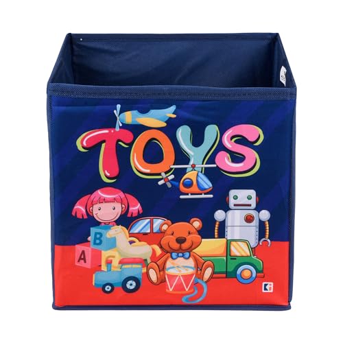 Image of Kuber Industries Pack of 2 Storage Box | Square Toy Storage Box | Wardrobe Organizer for Clothes-Books-Toys-Stationary | Drawer Organizer Box with Handle | Disney-Print | Navy Blue & Pink