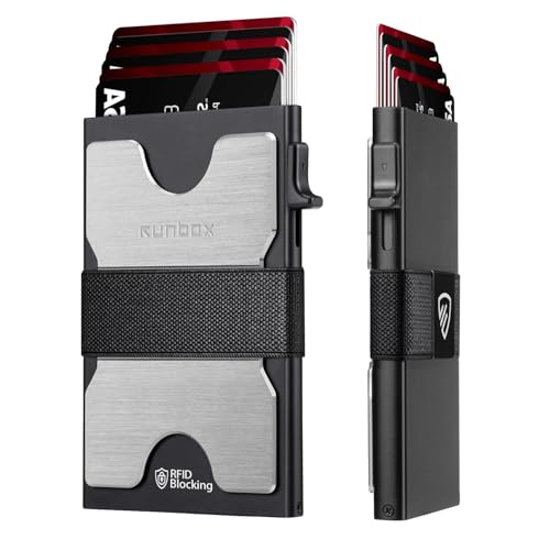 Image of RUNBOX Slim Wallet for Men, RFID Aluminum Pop-Up Card Holder for 12 Cards