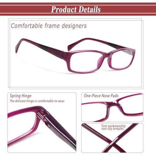 Image of Kerecsen Reading Glasses 5 Pairs Fashion Ladies Readers Spring Hinge with Pattern Print Eyeglasses for Women (Mix Color -9, 4.00)