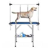 APRILSOUL 46 Inch Pet Grooming Table for Large Dogs,Adjustable Height,Foldable,Anti-Slip Surface,with Arms, Nooses, Mesh Tray