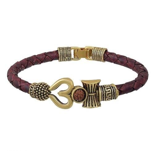 Firstdemand Rudraksha Shiv Trishul Damroo Adjustable Pure Brass Copper Bahubali Om Mahakal Kada Open Kadas Mahadev Gold Bracelet Unisex Cuff Bracelets (brown) (B0CY9C26NS) Amazon Price History, Amazon Price Tracker