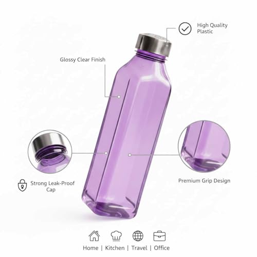 Image of RED WIND Unbreakable 1 Litre Square Edge Water Bottles | Pack of 3 | Multicolor | Leakproof Screw Cap | BPA-Free | Bottles for Fridge, Home, Office, School and Travel