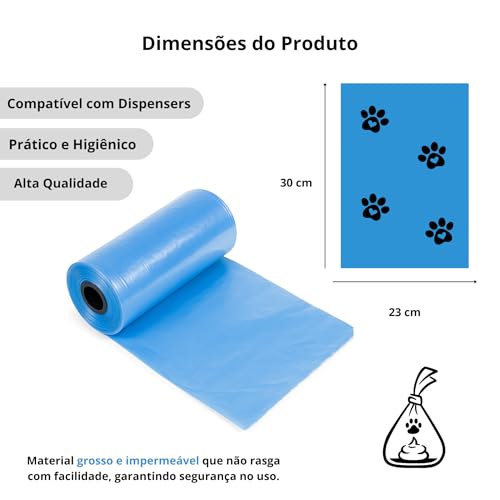 Saquinhos Coco Cachorros Cata Caca Cães e Gatos Kit 10 Rolos e Suporte de Sacos Limpar Sujeira Imper
