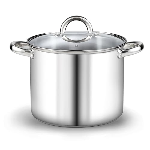 Cook N Home Stainless Steel Stock Pot, 12 Quart Stock Pot with Lid for Pasta, Soup, Heavy Duty Induction Soup Pot, Sturdy Handle, Oven Safe, Dishwasher Safe, Cookware for Canning, Boiling, Simmer