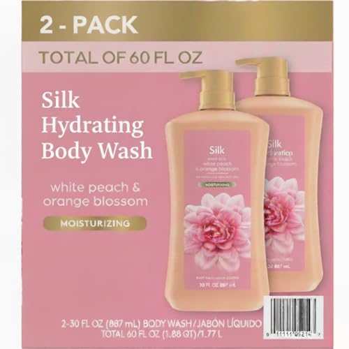 Silk Hydrating Body Wash, White Peach & Orange Blossom, Moisturizing Liquid Soap with Pump, 30 fl oz Bottles, 2 Pack (Total 60 fl oz)