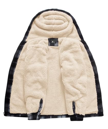 Image of V VALANCH Boys Flannel Jacket Hooded Fleece Lined Zip-up Hoodies Plaid Coat for Kids