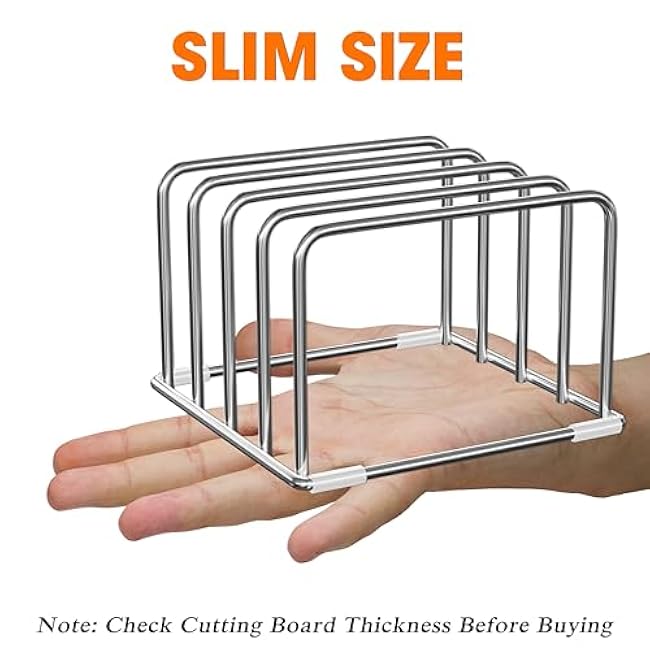 304 Stainless Steel Cutting Board Organizer Rack ¨C Rustproof Compact 4-Slot Holder for Thin Cutting Boards and Plates ¨C Premium Kitchen Storage Solution for Countertops and Cabinets