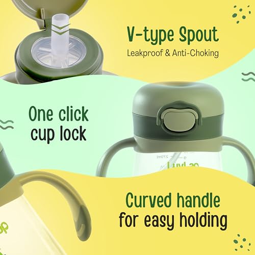 Image of LuvLap Bite Resistant Soft Silicone Straw Sipper Cup with Handle, with Weighted Straw, Sippy Cup with Anti Spill Lock, BPA Free, 300 ml, Green, Training Cup for Kids