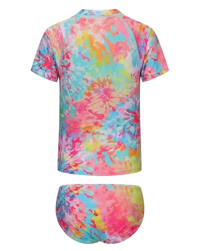 Image of Girls Two Piece Swimsuits Short Sleeve Rash Guard Swim Shirt Bikini Bottom Swim Set Bathing Swim Set Swimwear 3-16 Years