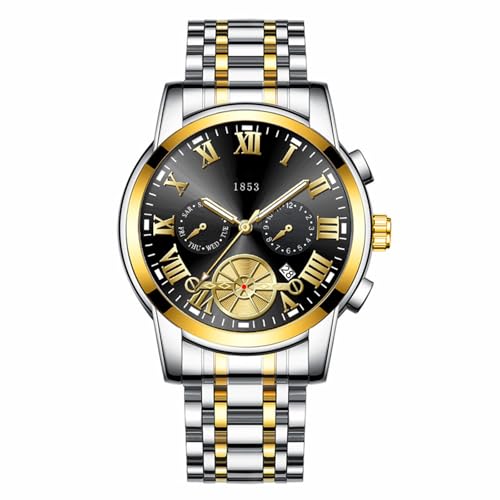 JOATVEE Relojes de acero inoxidable para hombre, reloj de pulsera multifunción de cuarzo cronógrafo, fecha impermeable relojes luminosos hombres, clásico elegante negro/azul/plata reloj de oro, negro JOATVEE Relojes de acero inoxidable para hombre, reloj de pulsera multifunción de cuarzo cronógrafo, fecha impermeable relojes luminosos hombres, clásico elegante negro/azul/plata reloj de oro, negro