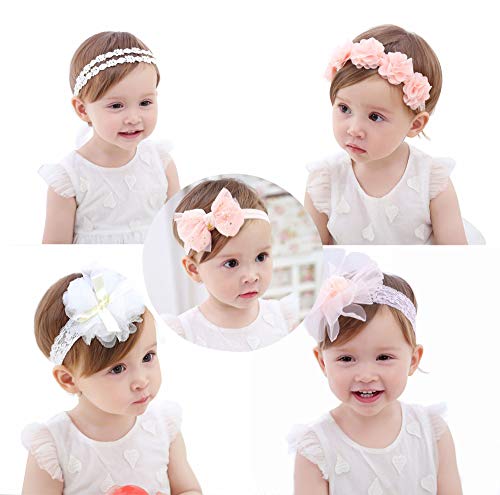 Baby Girls Headbands, AOKE Chiffon Flower Lace Band Hair Accessories for Newborns, Toddlers and Children