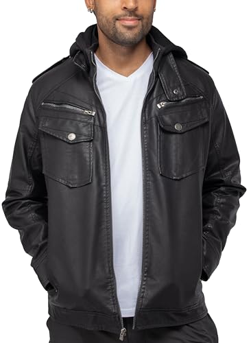 Image of X-Ray Men's Slim Fit Faux-Leather Moto Jacket with Removable Hood