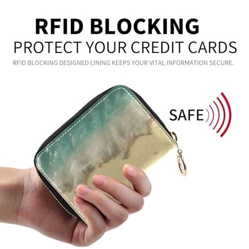 Beach Zipper Card Case Wallet for Women Single-Side Print PU Leather RFID Blocking 11 Compartments, Travel-Ready Ideal for Bags Clutches & Daily Commute2