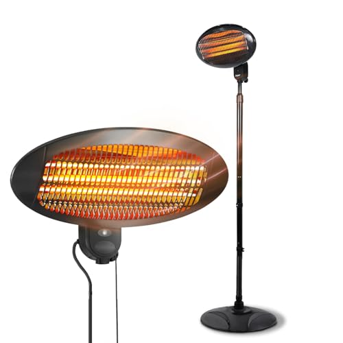 Wintem – Stufa Elettrica da Patio Verticale Ignis con 3 Livelli di Riscaldamento, Altezza Regolabile 130–200 cm, Testa Inclinabile a 45°, Riscaldamento Elettrico a Basso Consumo per Esterni