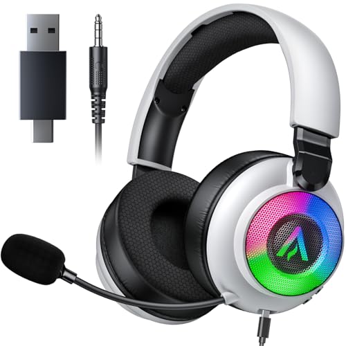 Wireless Gaming Headset for Ps5 Ps4 - 2.4GHz, Bluetooth, Wired, 7.1 Surround Sound, Noise Cancelling Mic, RGB Lights, 40H+ Battery, Lossless Audio, Comfy Over Ear Headphones for PC, Switch, Xbox, Mac