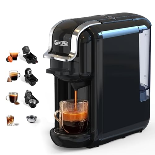 Cafelffe MK-603 Capsule Coffee Machine 19 Bar 4-in-1 Hot/Cold Espresso Maker Compatible Nes*/DG* Pod/Coffee Powder 220V Saudi Arabia Use Fast Brew Compact for Home/Office - Easy Clean Black