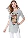 Allegra K Women Short Sleeve Owl T Shirt Side Split Loose Fit Tee L Light Grey
