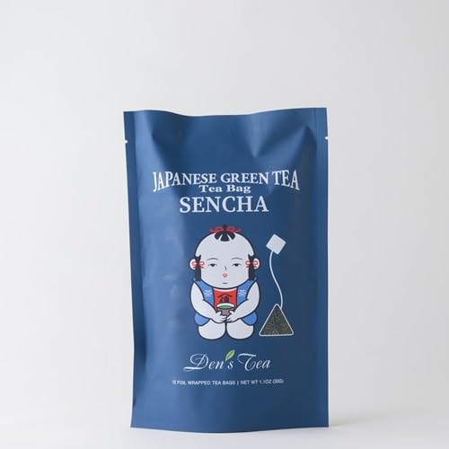 Den's Tea Bolsitas de té piramidales Sencha, auténtico té verde japonés de Shizuoka, Japón (paquete de 12)