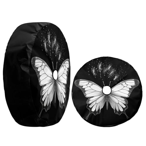 Image of Delerain Spare Tire Cover with Backup Camera Hole White Black Butterfly Wheel Covers Waterproof Dust-Proof UV Sun Universal Fit for Trailer RV SUV Truck (18 Inch for Diameter 32 inch-34 inch)