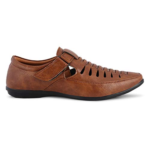 YSCROWD Men's Sandal Hook & Loop Fashionable Casual Synthetic Leather Brown Sandals for Men & Boy