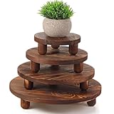 Sintuff 4 Pcs Wooden Plant Stool 12/10/8/6 Inch Round Wooden Stool Plant Risers Small Plant Stand Decorative Wooden Plant Stool Display Stand Indoor Outdoor Wood Plant Stand for Home(Dark Brown)