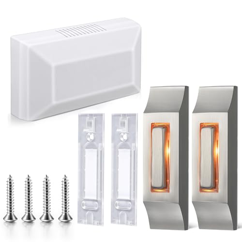 Saillong Wired Doorbell Chime Kit with 2 Lighted Metal Push Buttons, 16V 10VA 2 Sounds Front and Rear Door Chime Kit for Home Wall Inside, Compatible with Most Brand Doorbells, Silver (Hill Style)
