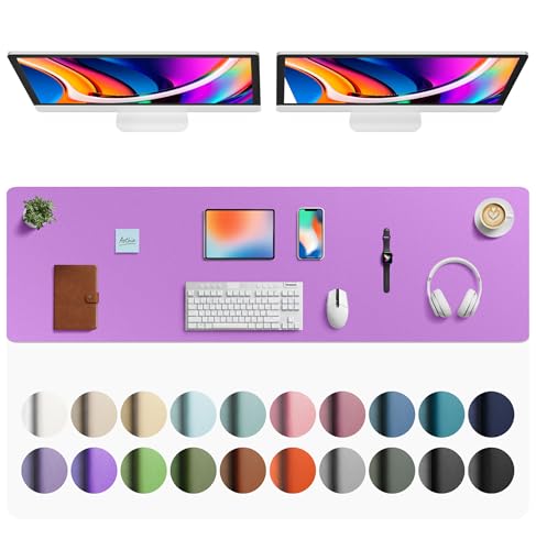 Image of Aothia Faux Leather Desk Mat - Large Mouse Pad, Non-Slip PU Leather Blotter, Waterproof Writing Surface for Office and Home (Iris Violet, 63 inch x 17 inch)