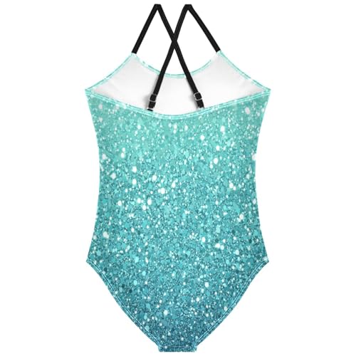 Pigsaly Girls One Piece Swimsuits Light Green Sky Blue Gradient Flashing Glitter Kids Cross Back Swimwear Bathing Suit 3T2