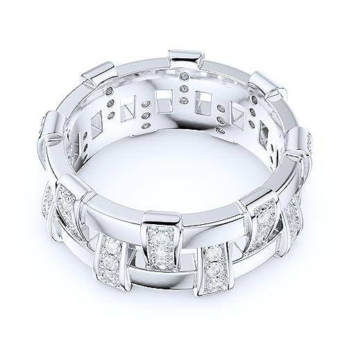 THELANDA Sterling Silver Unisex Antique Interlaced Basket Weave Genuine Moissanite or Simulated Diamond Eternity Band Wedding Ring3