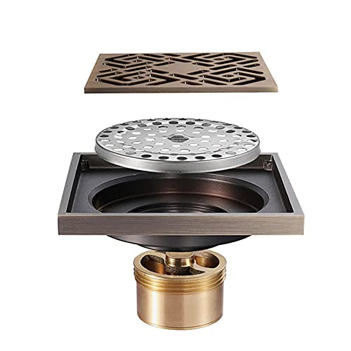 Desagüe de Piso Cuadrado para Ducha, Acabado Cromado, desagüe de Piso de baño de latón de 4 Pulgadas con Cubierta extraíble, desagüe para el hogar, Piscina, Hotel