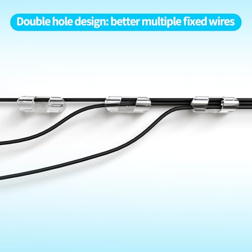 50 unidades de abrazaderas adhesivas para cables de tamaño completo, con diseño mejorado de doble orificio para gestión de cables debajo del escritorio, coche, PC y luces navideñas, interior/exterior - gris miniatura 4