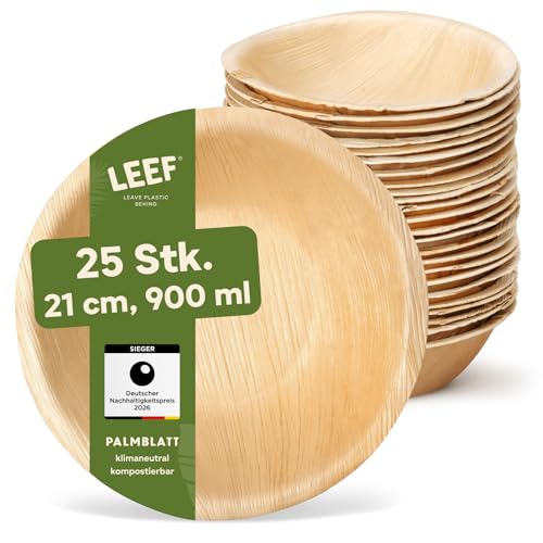 Leef 25x Palmblatt Schalen rund - Einweggeschirr kompostierbar...
