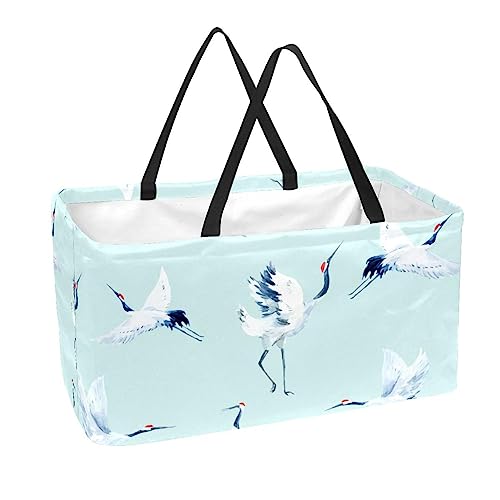 Bolsas de comestibles reutilizables, cesta de almacenamiento, patrón de grúas voladoras, bolsas plegables con asa larga