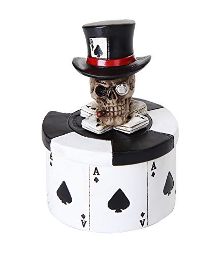 Pacific Giftware 4PC Ace of Space Skull Poker Chips Stash Box Set Dead Man's Hand Skull Collectible 3 inch Tall Trinket Box