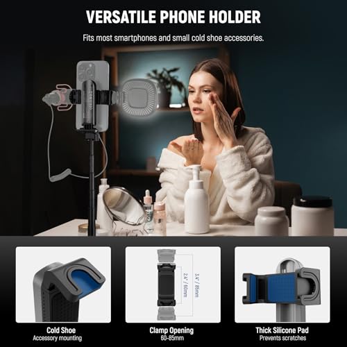 NEEWER Selfie Stick with Detachable Bluetooth Remote Shutter, Lightweight Foldable Travel Tripod for iPhone for YouTube/TikTok Vlogs Live Streaming Photography, Black, P15 - image 5