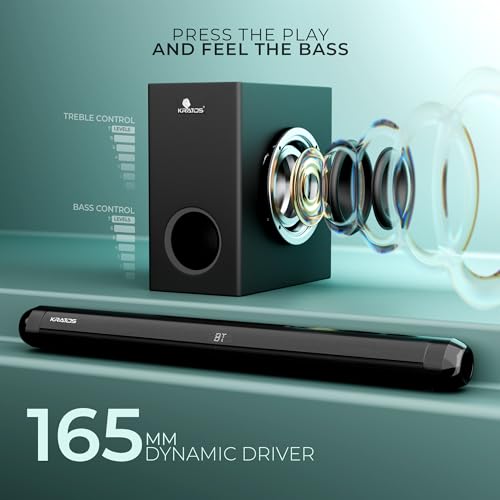 Image of Kratos 180W Sound Bar with 2.1 CH Wired Subwoofer|Perfect for Home Theatre & TV|Deep Bass from 5.25 inch Subwoofer|Bluetooth, HDMI, Optical, AUX, USB|4 Equalizer Modes|LED Display|Wall & Table Mount