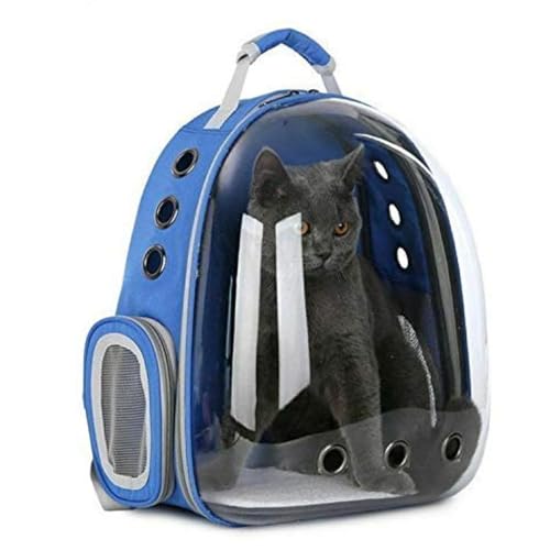 Image of The Pets Company Transparent Capsule Breathable Airline-Approved, Ventilate Carrier Backpack for Travel, Hiking and Outdoor for Cats & Kittens - Royal Blue