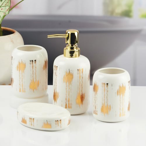 Image of SaSaSa Set of 5 Ceramic Bathroom Accessories Set Modern Bath Set with Soap Dispenser, Toothbrush Holder & Toilet Brush - Luxury Home & Gift Idea (11649)